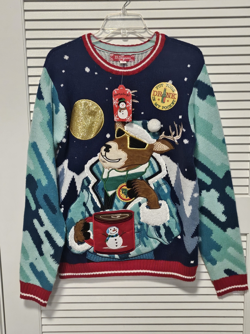 Legacy Men's Navy, Teal & Red Reindeer Graphic Crewneck Sweater